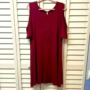 Longyuan Cold Shoulder Flutter Sleeve Swing Dress Burgundy Size 4XL NWT